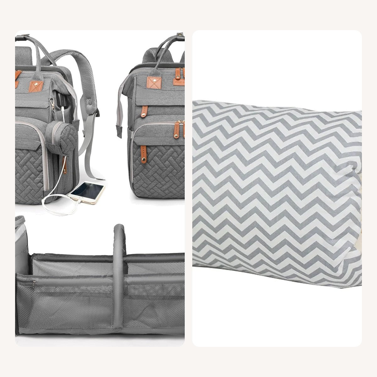 Diaper bag together with the nursing arm pillow