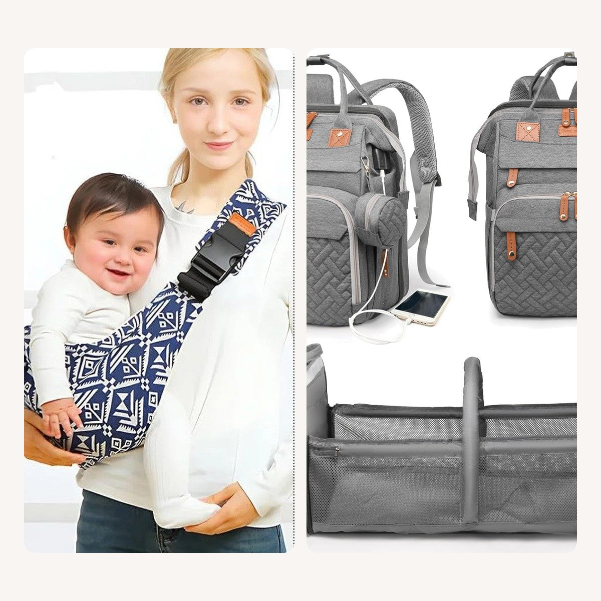 Shoulder carrier together with the diaper bag backpack